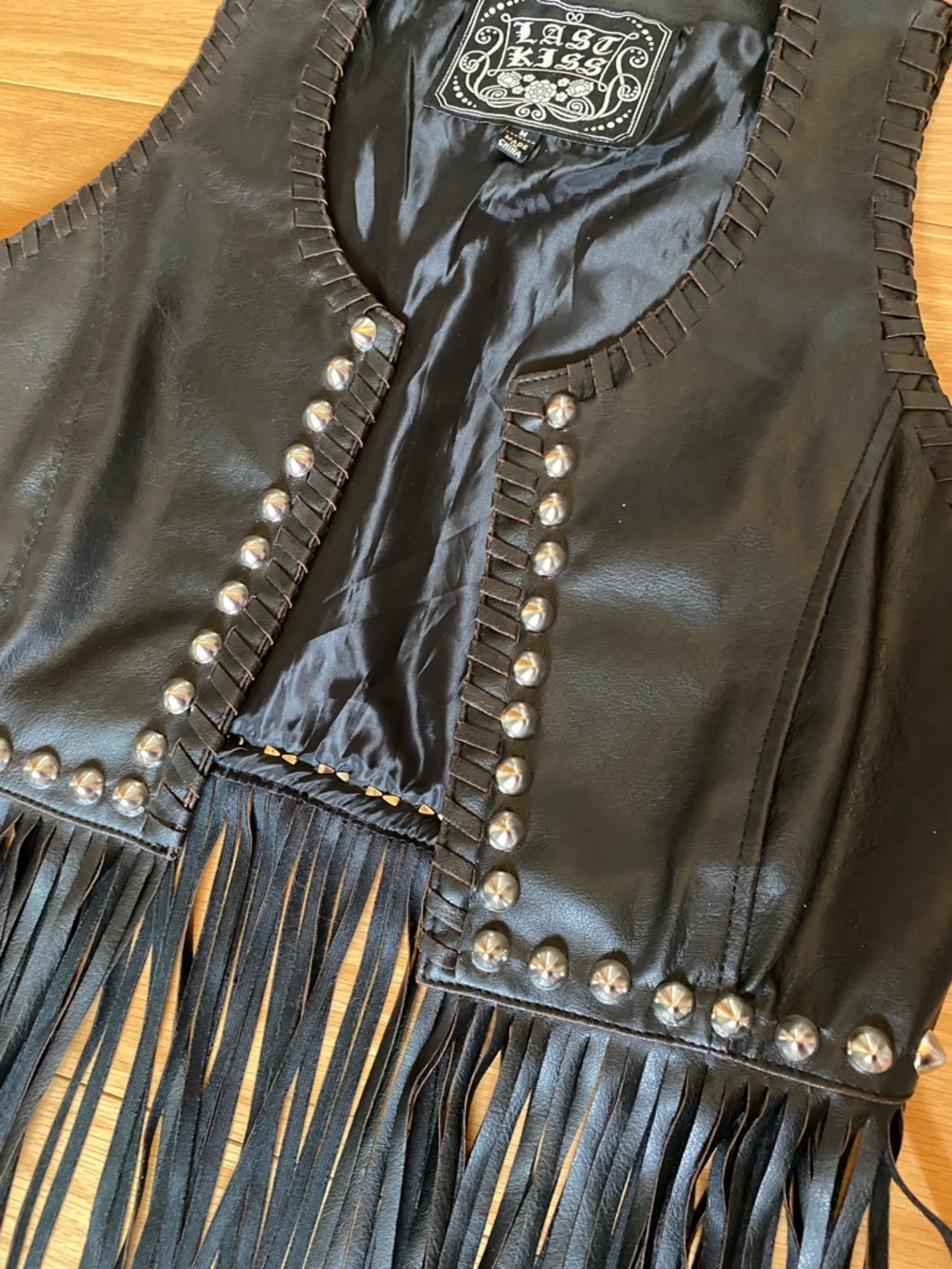 Black Faux Leather Fringe Studded Vest - Picture 3 of 4